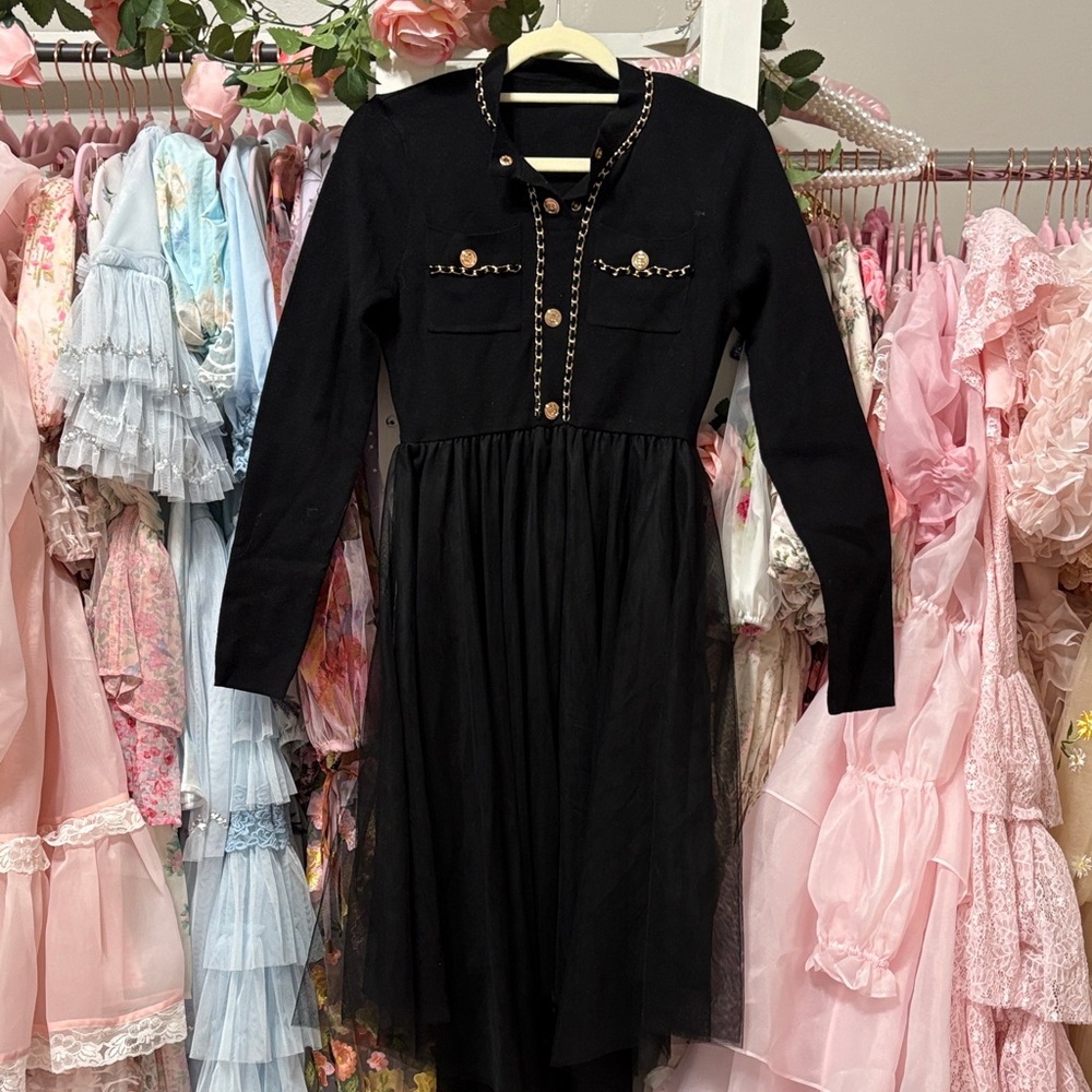 Chicwish Black Midi Dress with Gold Buttons